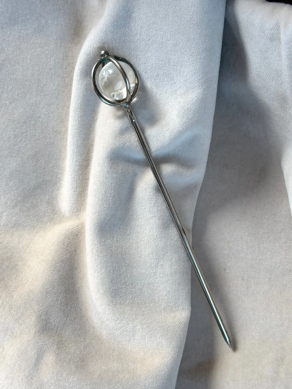 Silver Clear Crystal Sphere Hair Stick Pin